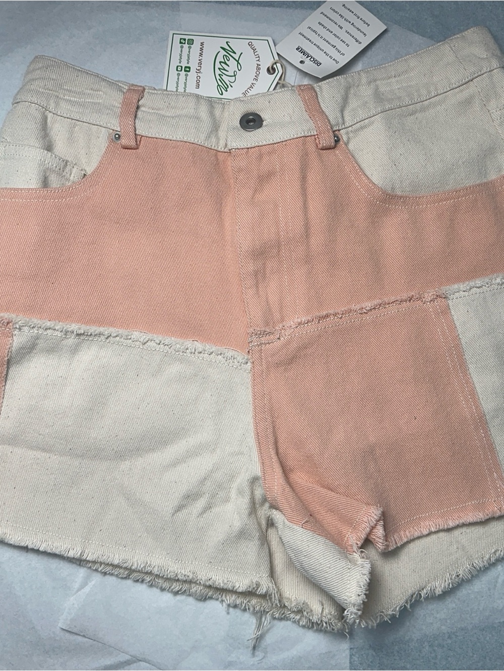 Very J Two-Tone Pink & Cream Patchwork Jean‎ Shorts